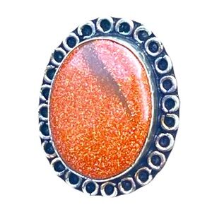 New Artisan Rare Natural Goldstone 925 Sterling Silver Oval Beaded Bezel Ring